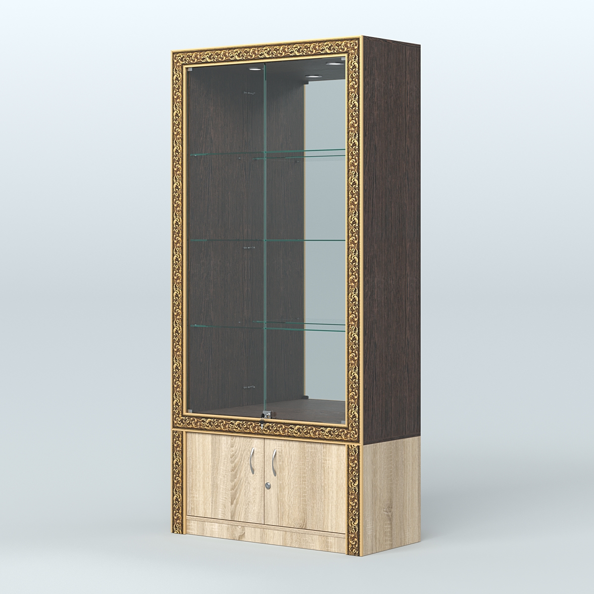 Витрина с декором и зеркалом №ВБА-3 Дуб Венге + Дуб Сонома
