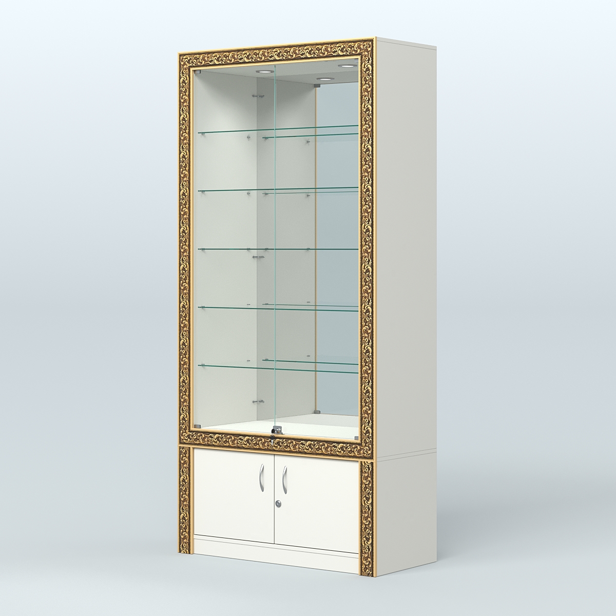 Витрина с декором и замками  из хрома №ВБА-503 Белый