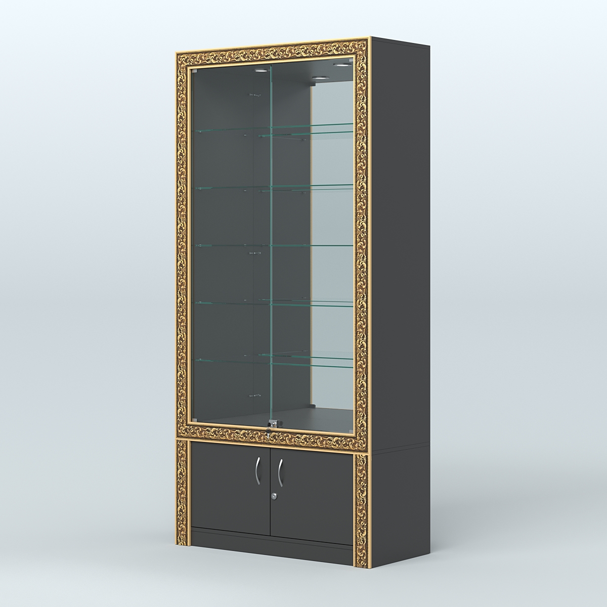 Витрина с декором и замками  из хрома №ВБА-503 Черный