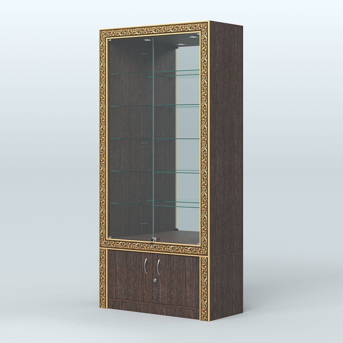 Витрина с декором и замками  из хрома №ВБА-503 Дуб Венге