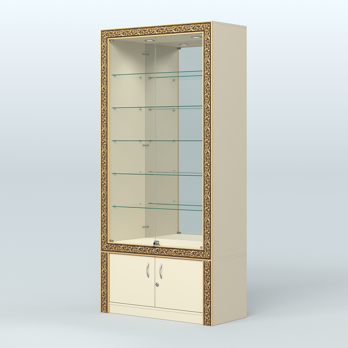 Витрина с декором и замками  из хрома №ВБА-503 Крем Вайс