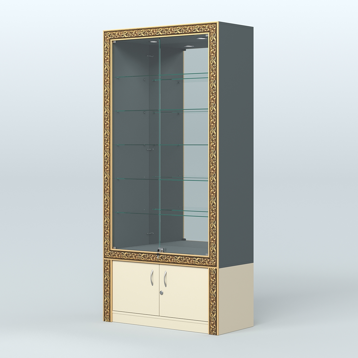 Витрина с декором и замками  из хрома №ВБА-503 Темно-серый и Крем Вайс U2601-U2236