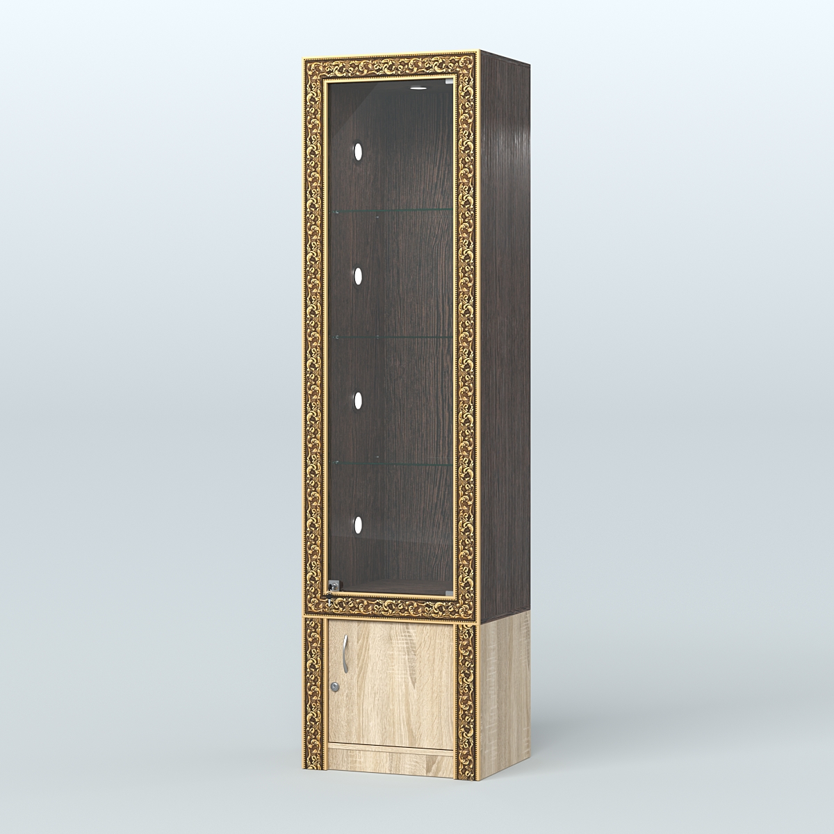 Витрина с декором и накопителем №ВБА-2С Дуб Венге + Дуб Сонома