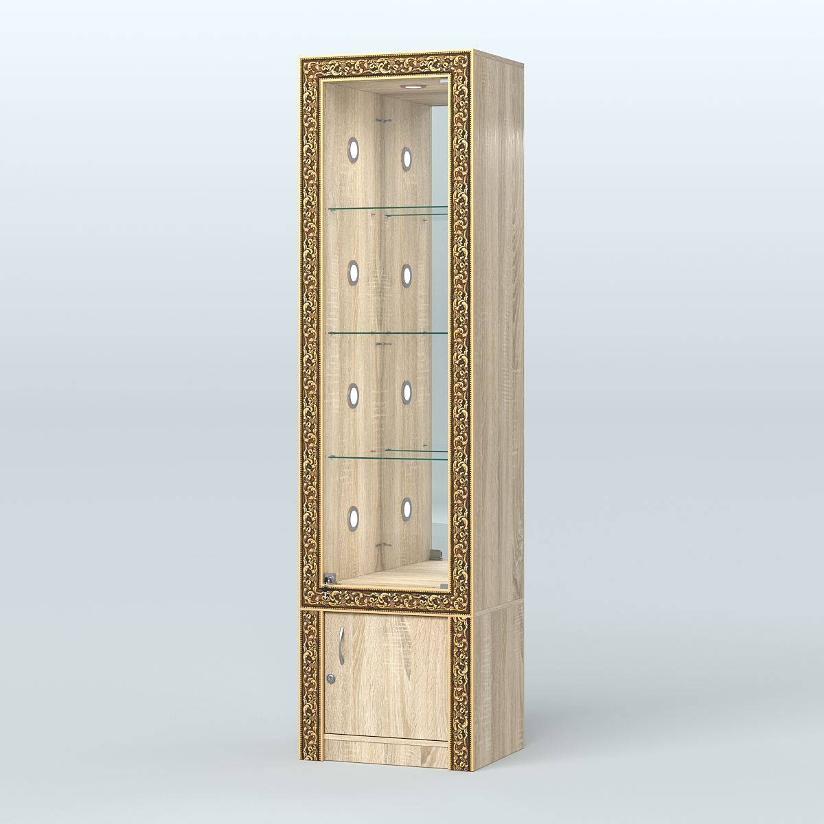 Витрина с декором и диодной подсветкой №ВБА-4С Дуб сонома