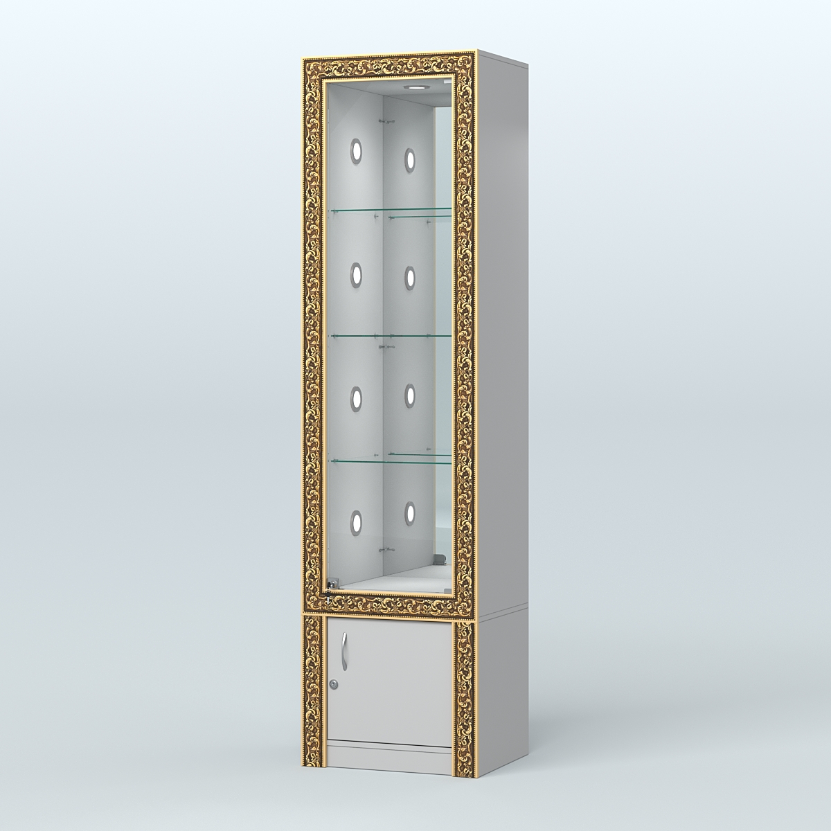 Витрина с декором и диодной подсветкой №ВБА-4С Серый