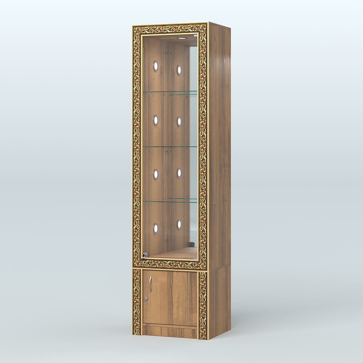 Витрина с декором и диодной подсветкой №ВБА-4С Орех