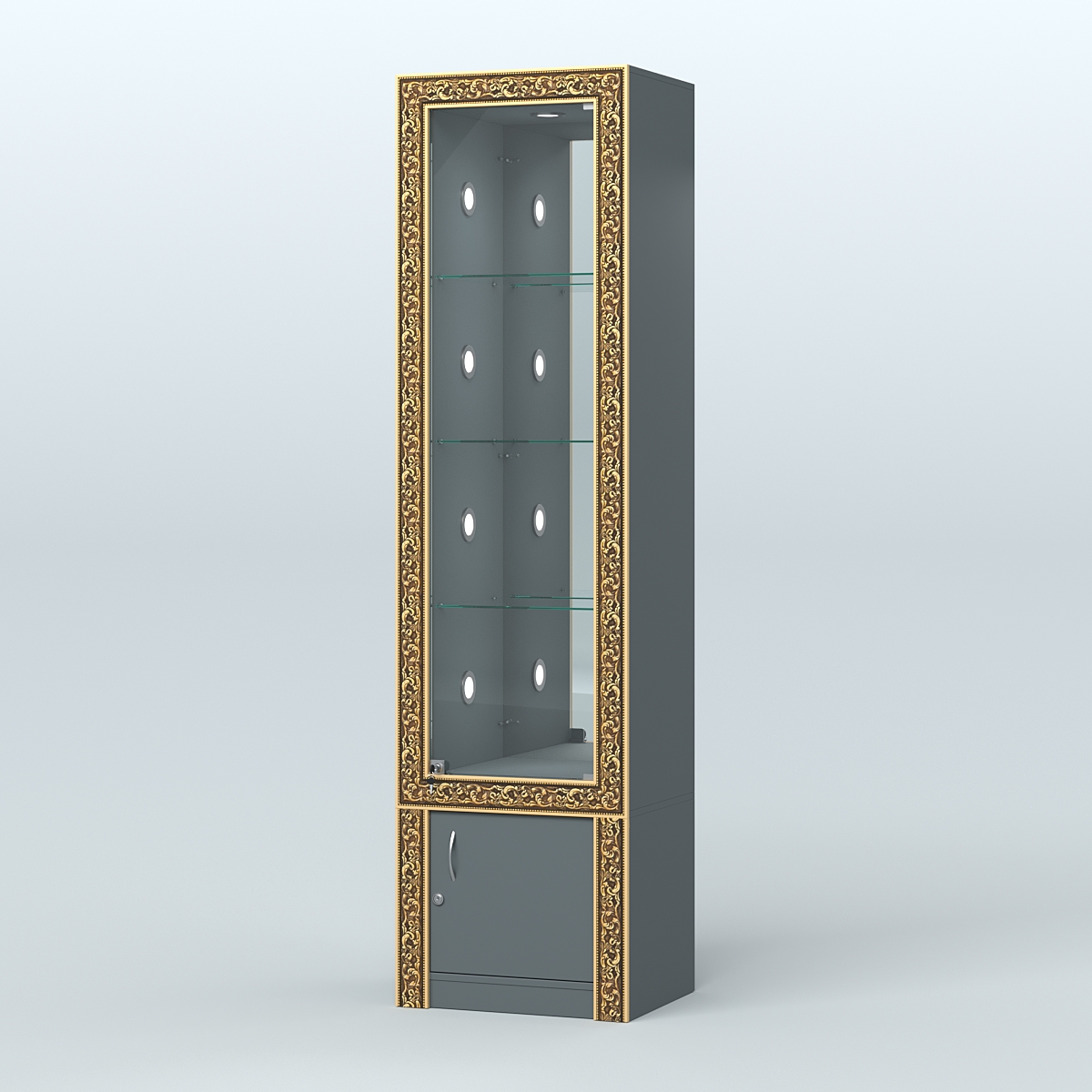 Витрина с декором и диодной подсветкой №ВБА-4С Темно-Серый