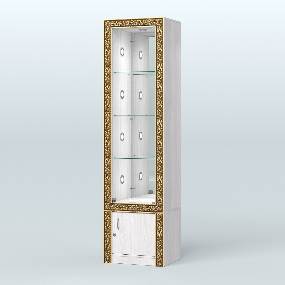 Витрина с декором и диодной подсветкой №ВБА-4С Ясень Анкор светлый