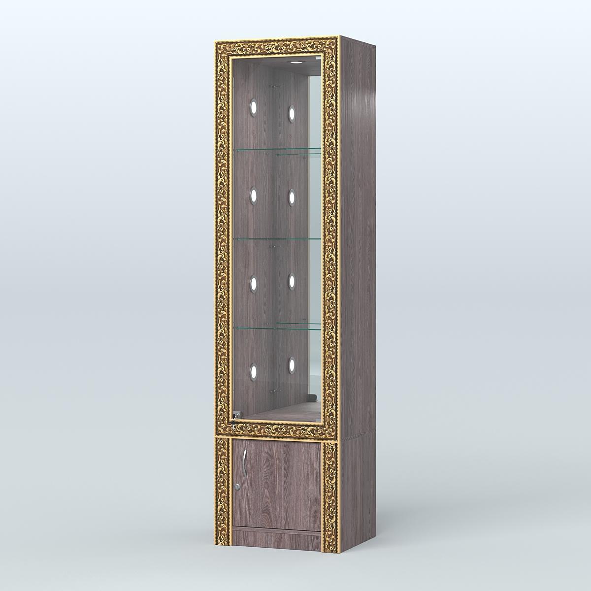 Витрина с декором и диодной подсветкой №ВБА-4С Ясень Анкор темный