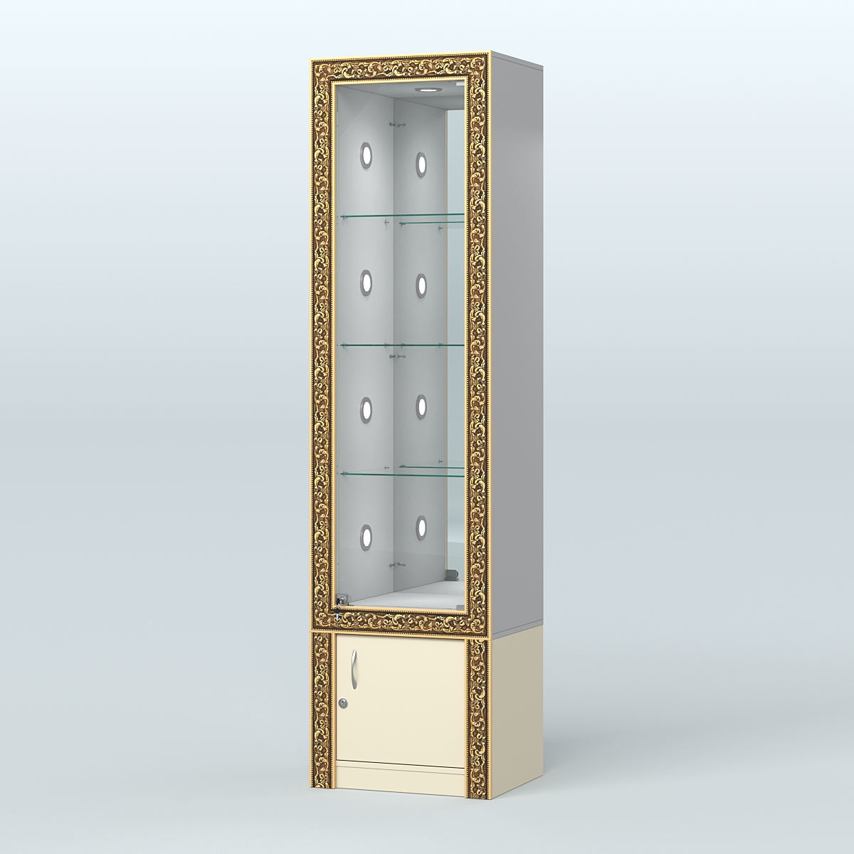 Витрина с декором и диодной подсветкой №ВБА-4С Серый + Крем Вайс