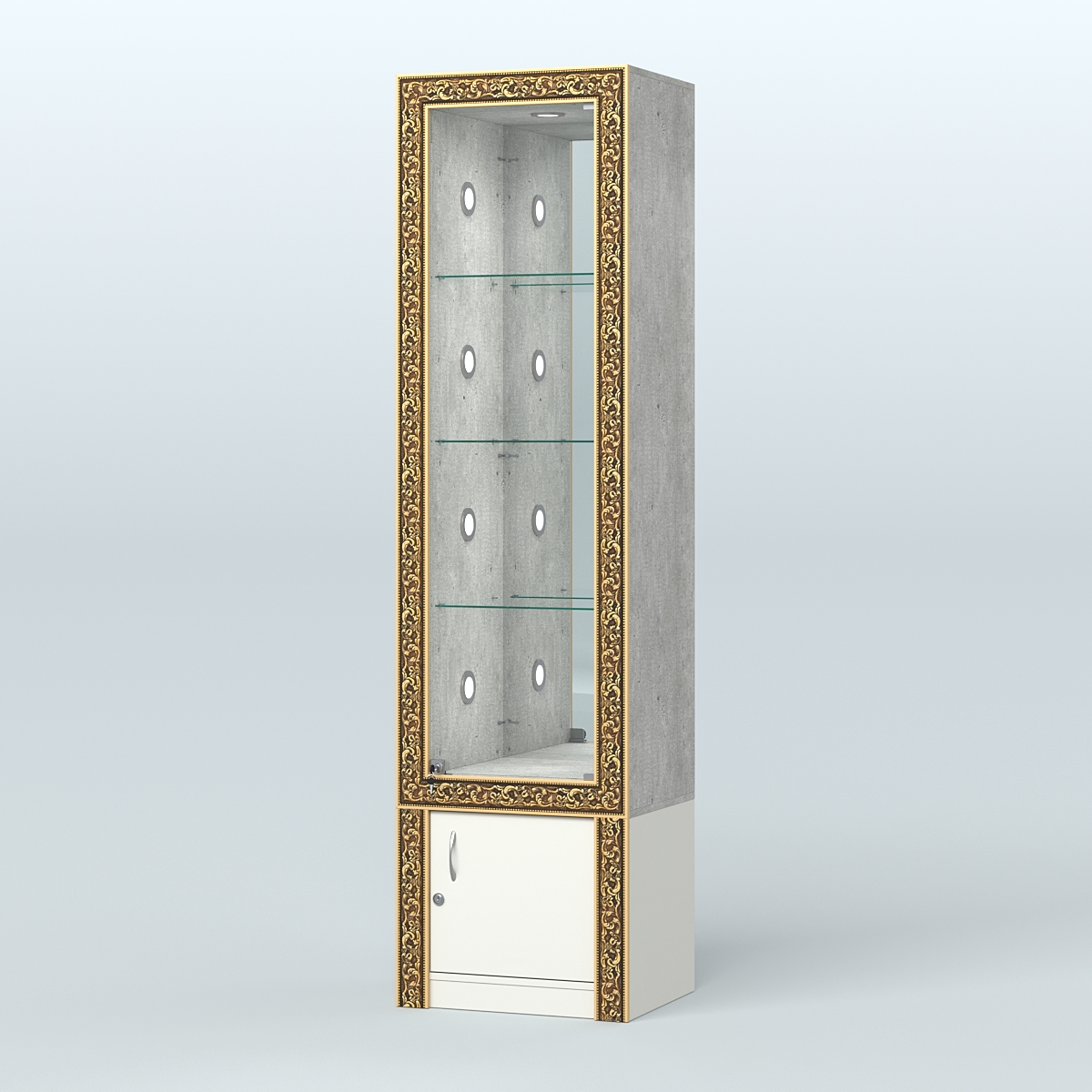 Витрина с декором и диодной подсветкой №ВБА-4С Метрополитан Грей + Белый