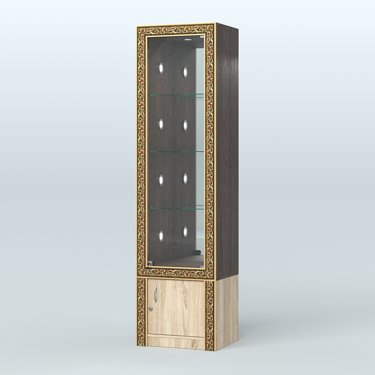 Витрина с декором и диодной подсветкой №ВБА-4С Дуб Венге + Дуб Сонома