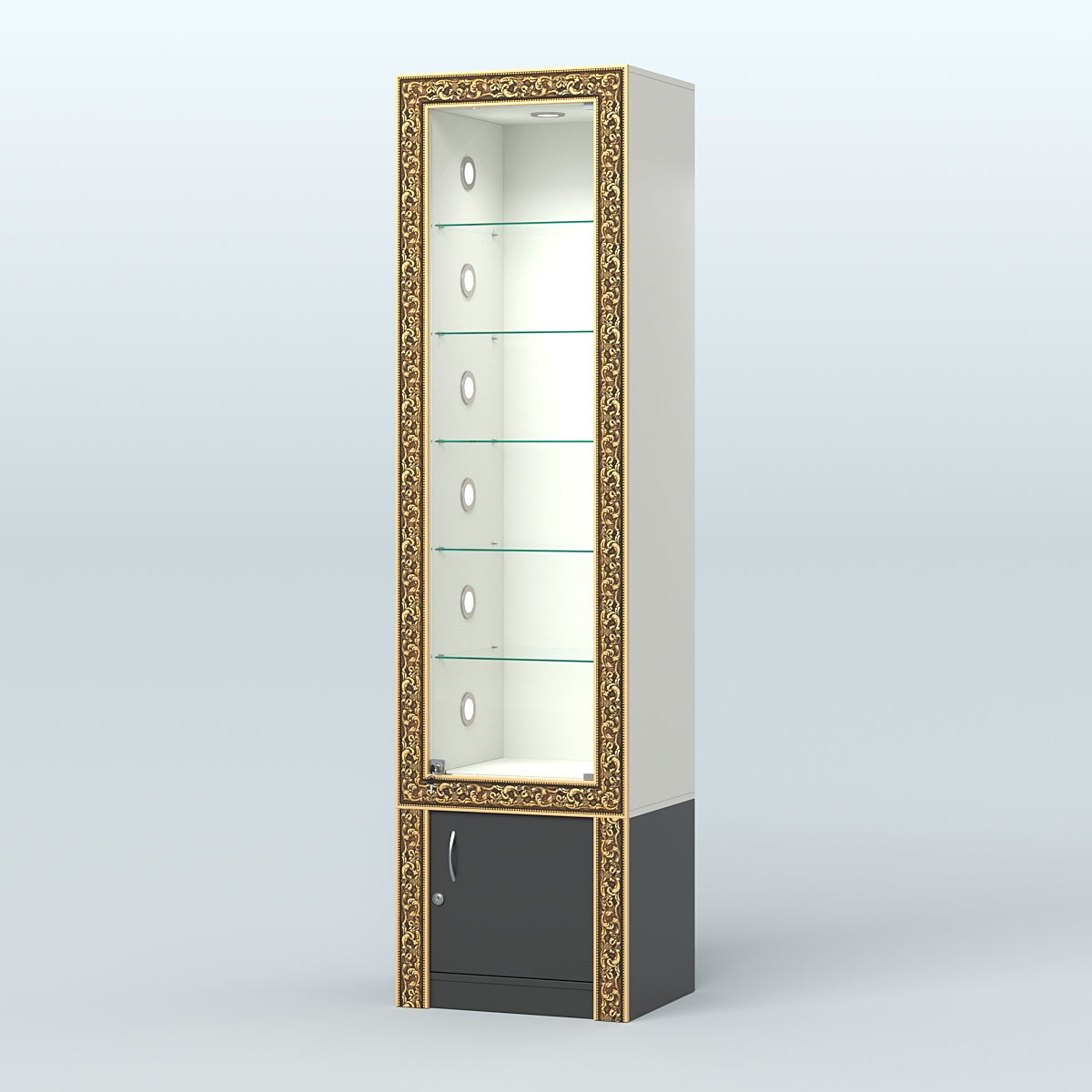 Витрина высокая с декором №ВБА-502С Белый и Черный