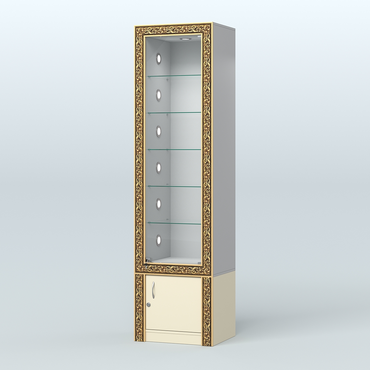 Витрина высокая с декором №ВБА-502С Серый + Крем Вайс