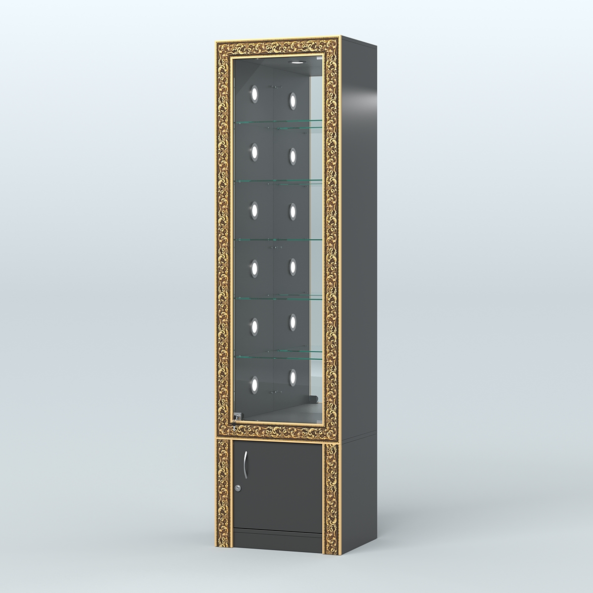 Витрина с декором и стеклянными полками №ВБА-504С Черный