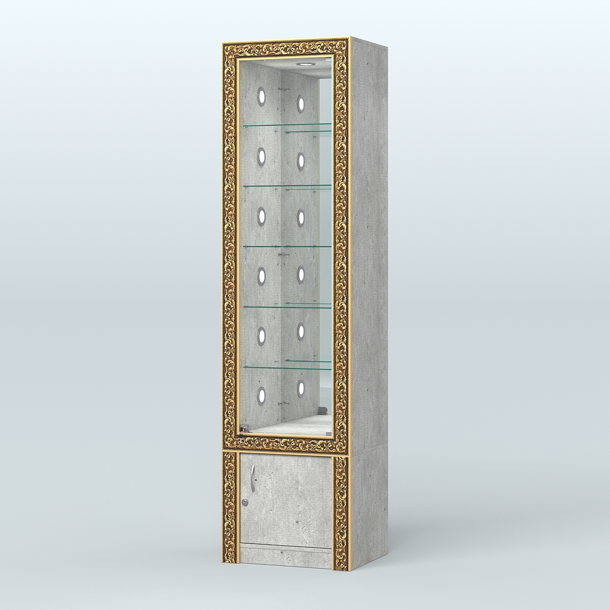 Витрина с декором и стеклянными полками №ВБА-504С Метрополитан Грей