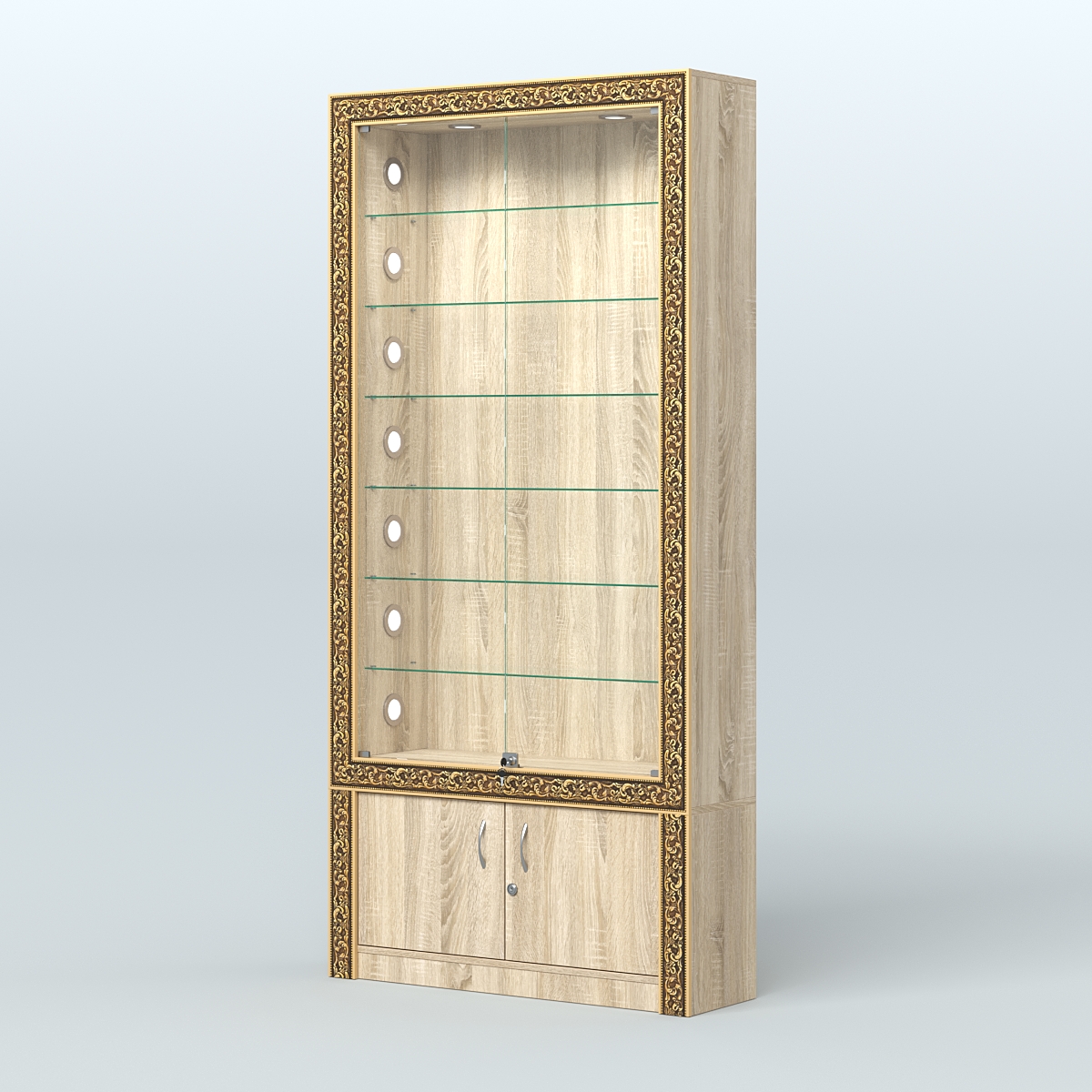 Витрина с декором и стеклянными дверками №ВБА-31С Дуб сонома