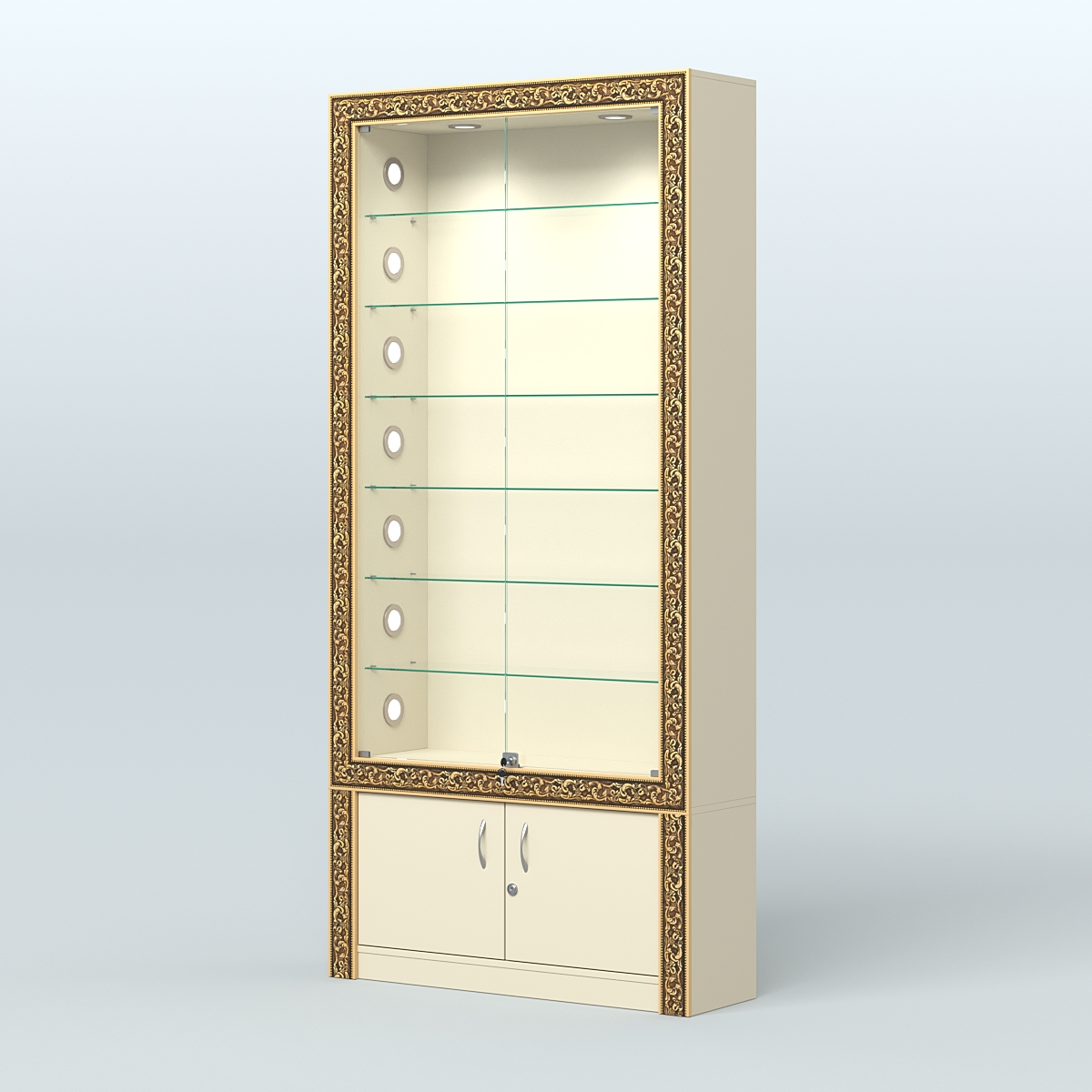 Витрина с декором и стеклянными дверками №ВБА-31С Крем Вайс