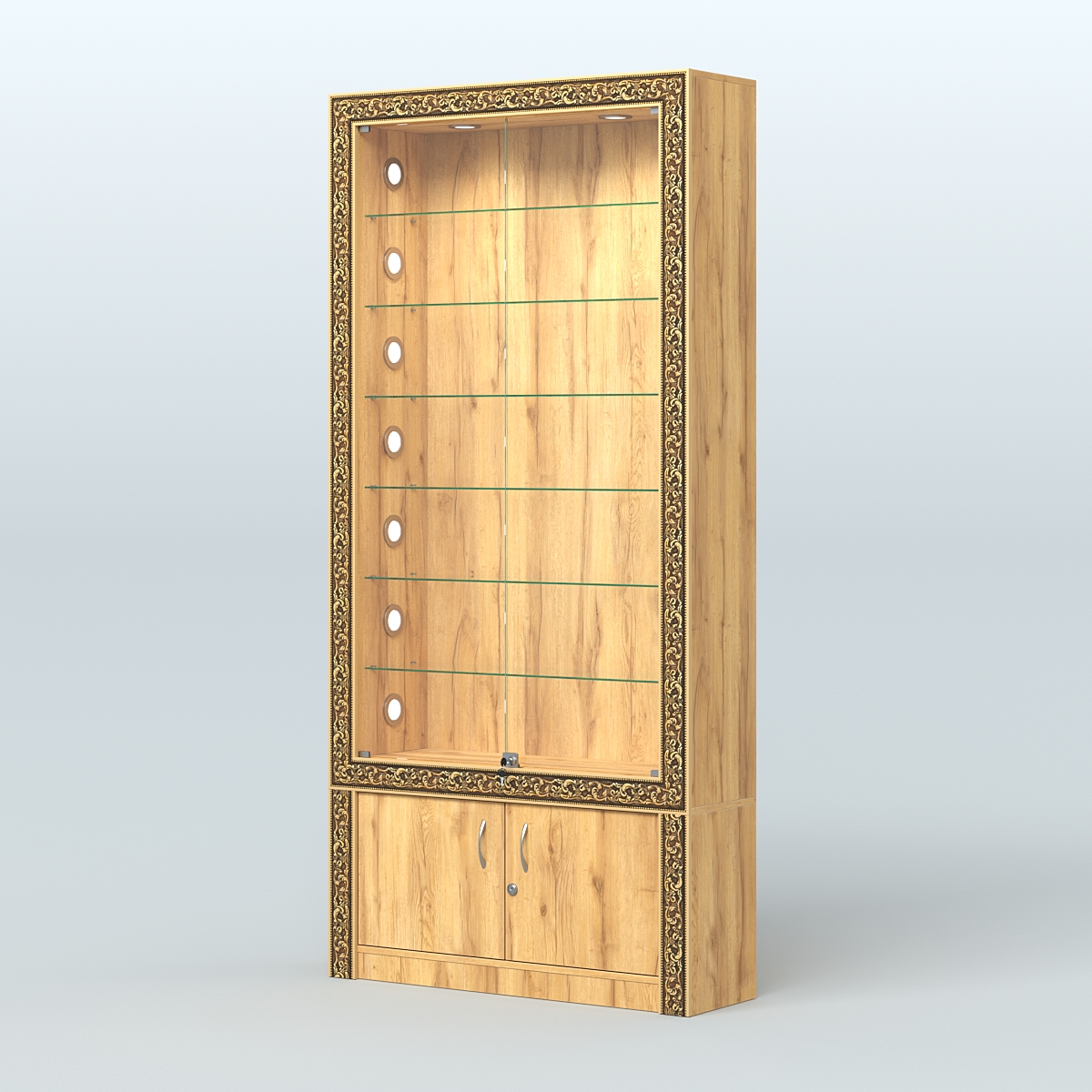Витрина с декором и стеклянными дверками №ВБА-31С Дуб Золотистый