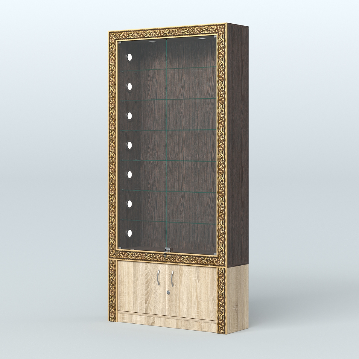 Витрина с декором и стеклянными дверками №ВБА-31С Дуб Венге + Дуб Сонома