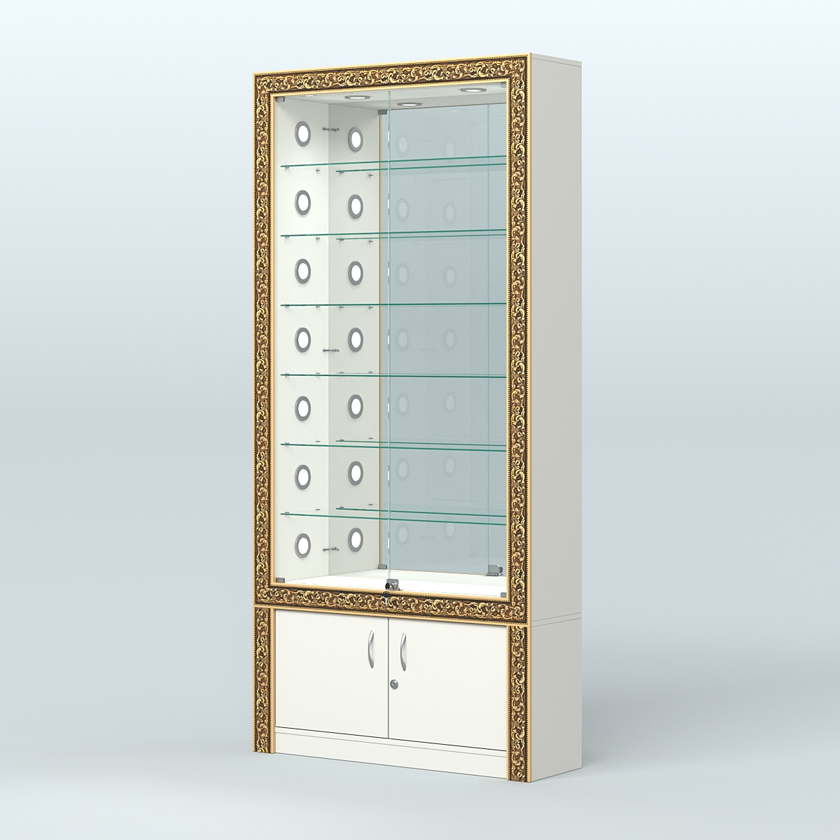 Витрина с декором и зеркальной задней стенкой №ВБА-32С Белый