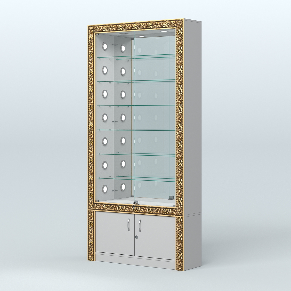 Витрина с декором и зеркальной задней стенкой №ВБА-32С Серый