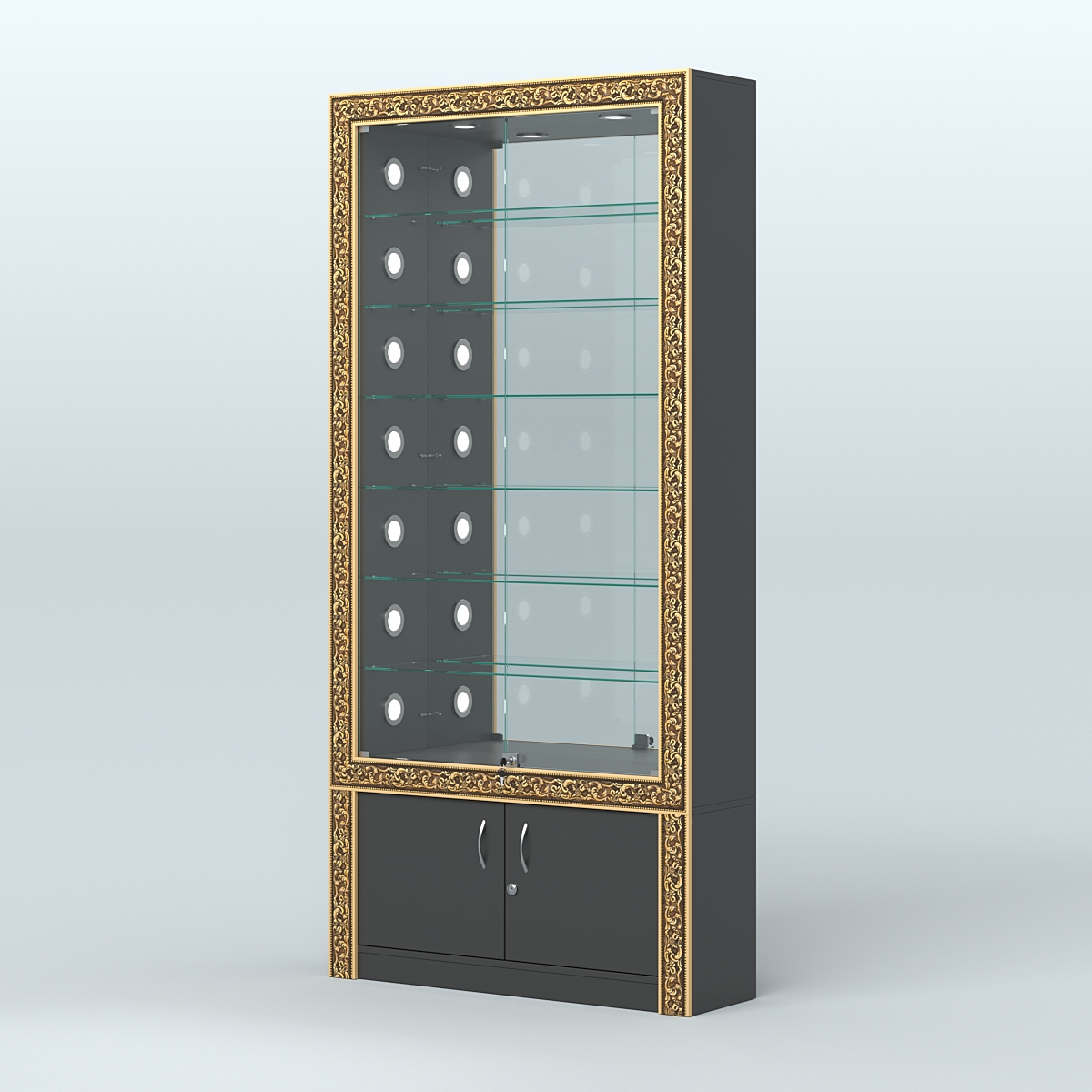 Витрина с декором и зеркальной задней стенкой №ВБА-32С Черный