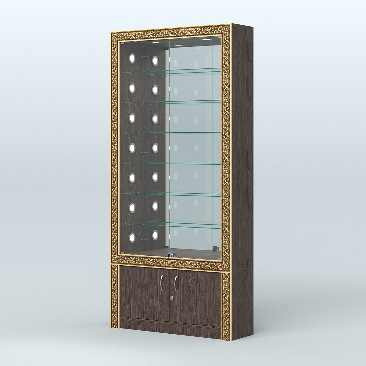 Витрина с декором и зеркальной задней стенкой №ВБА-32С Дуб Венге