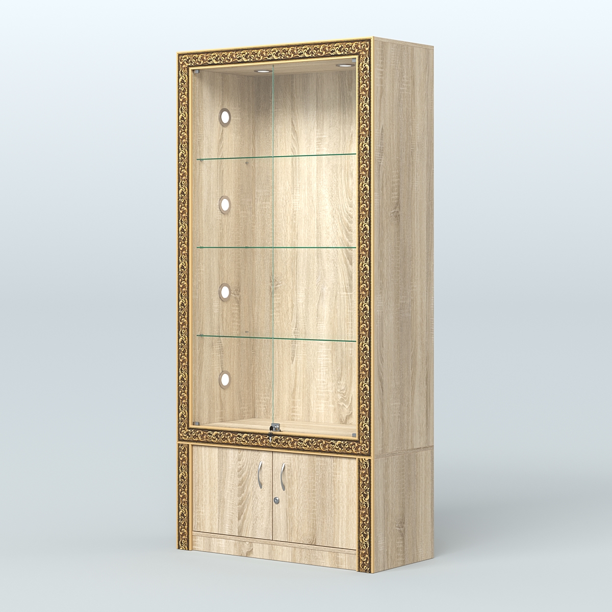 Витрина с декором и тумбой №ВБА-1С Дуб сонома