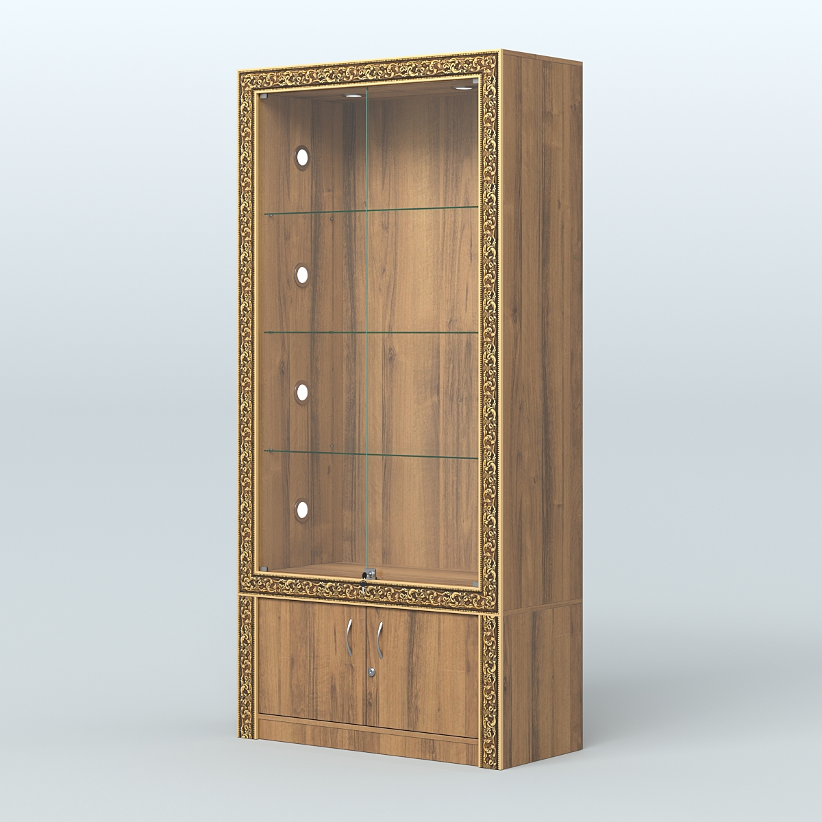 Витрина с декором и тумбой №ВБА-1С Орех