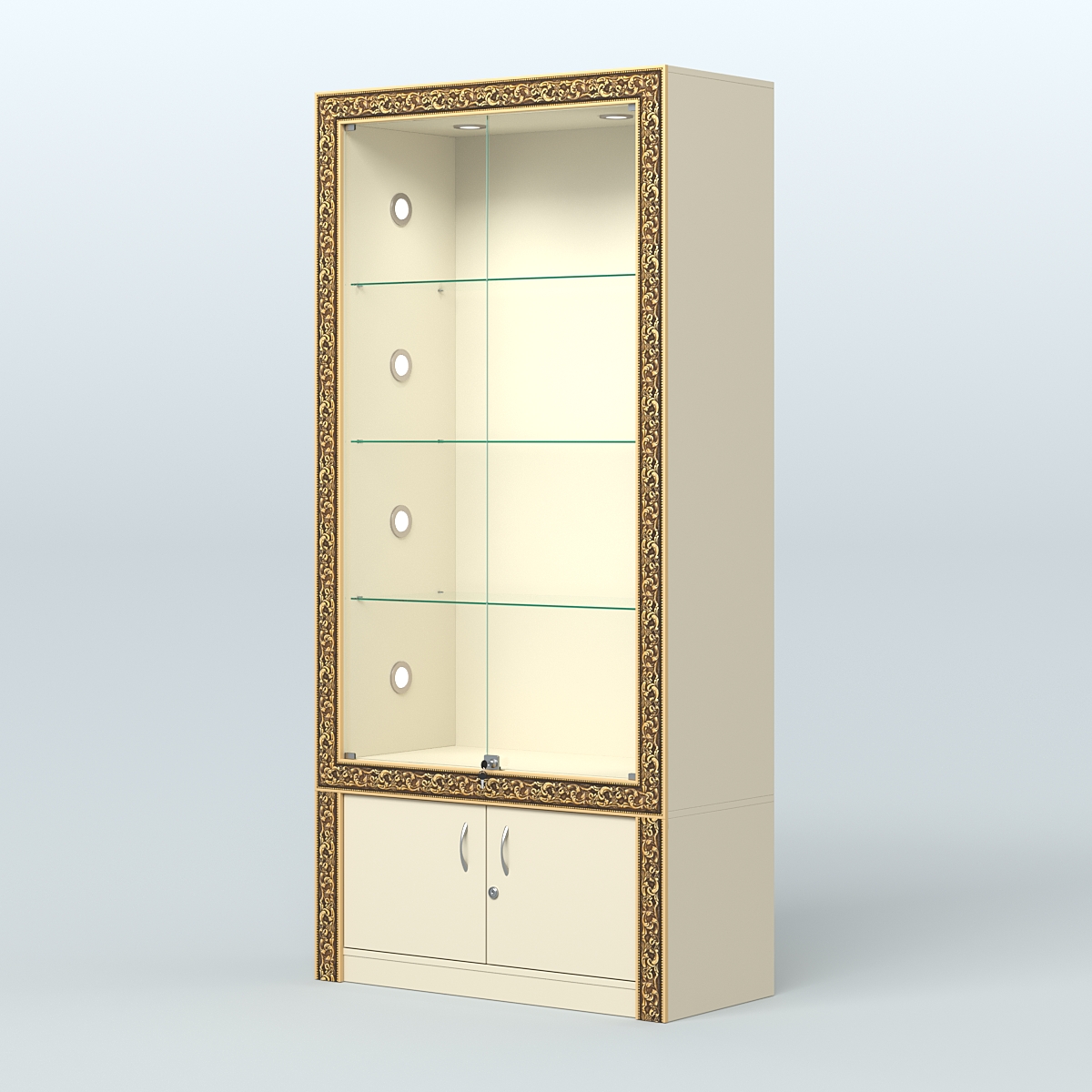 Витрина с декором и тумбой №ВБА-1С Крем Вайс