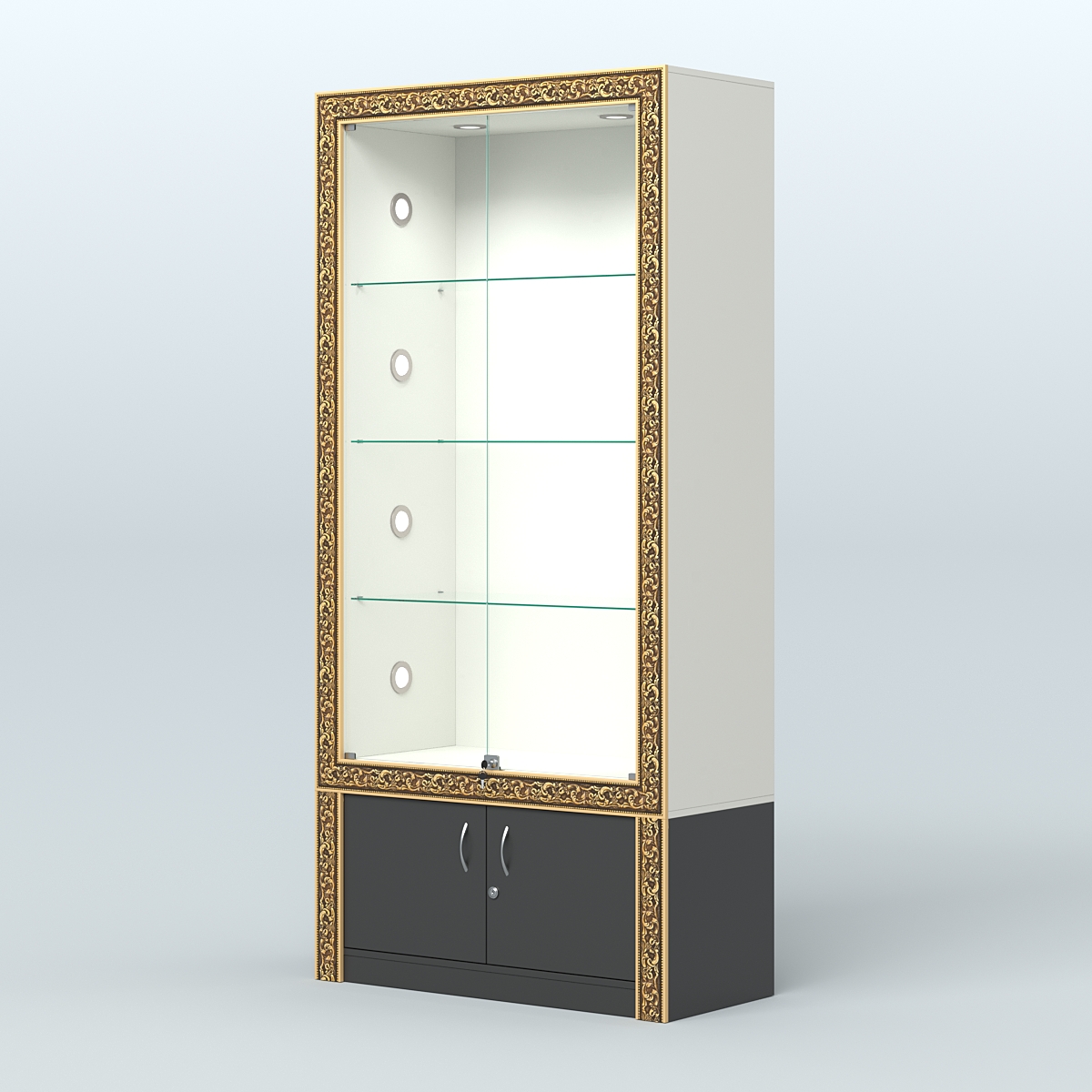 Витрина с декором и тумбой №ВБА-1С Белый и Черный