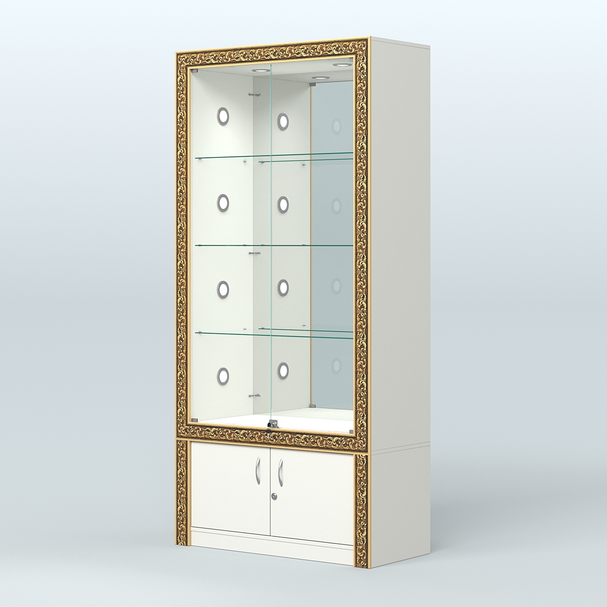 Витрина выставочная с декором №ВБА-3С Белый