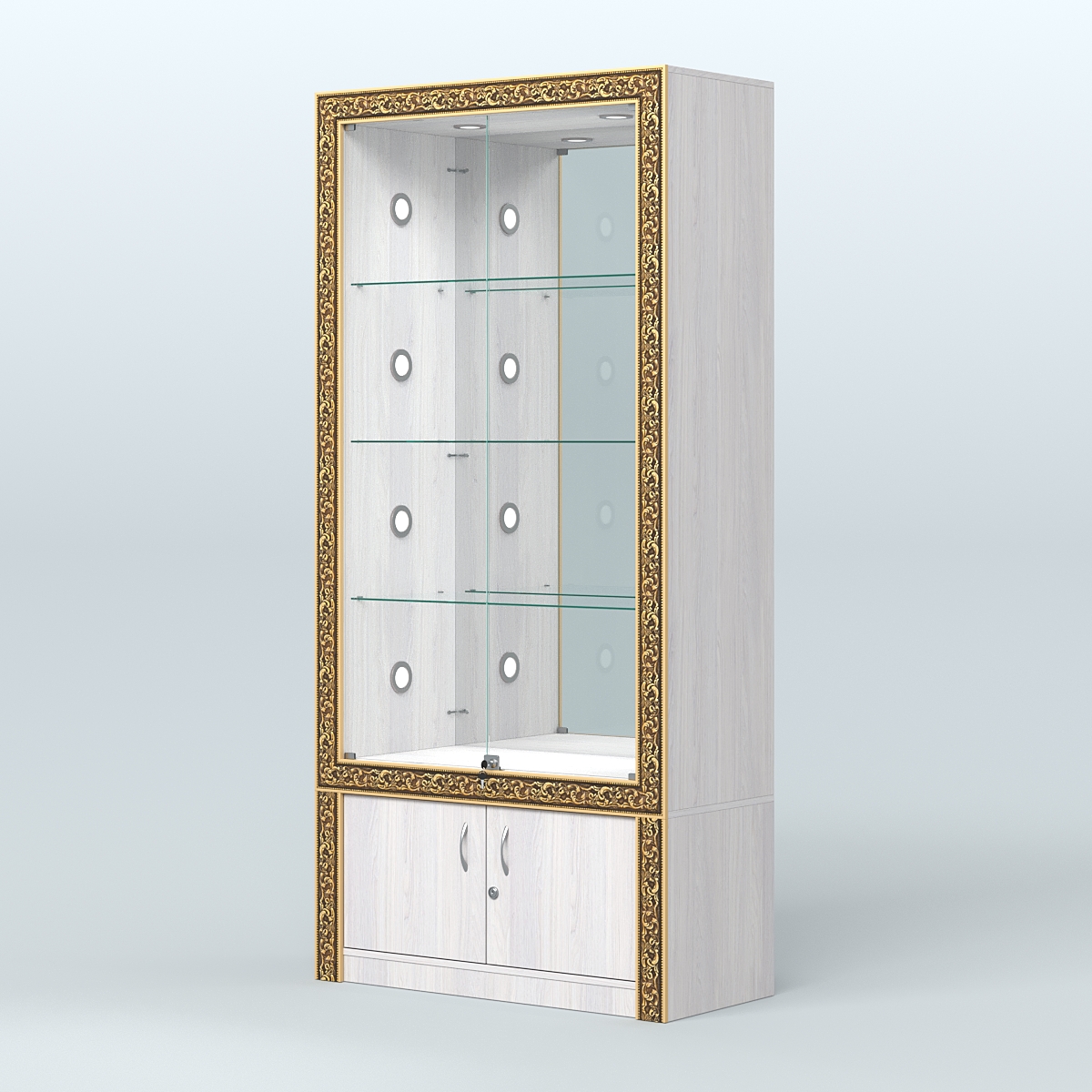 Витрина выставочная с декором №ВБА-3С Ясень Анкор светлый