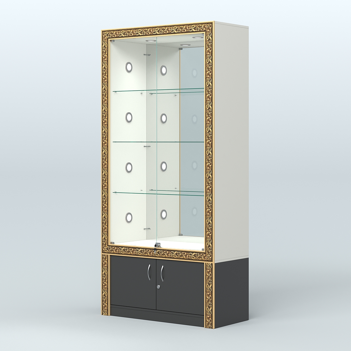 Витрина выставочная с декором №ВБА-3С Белый и Черный