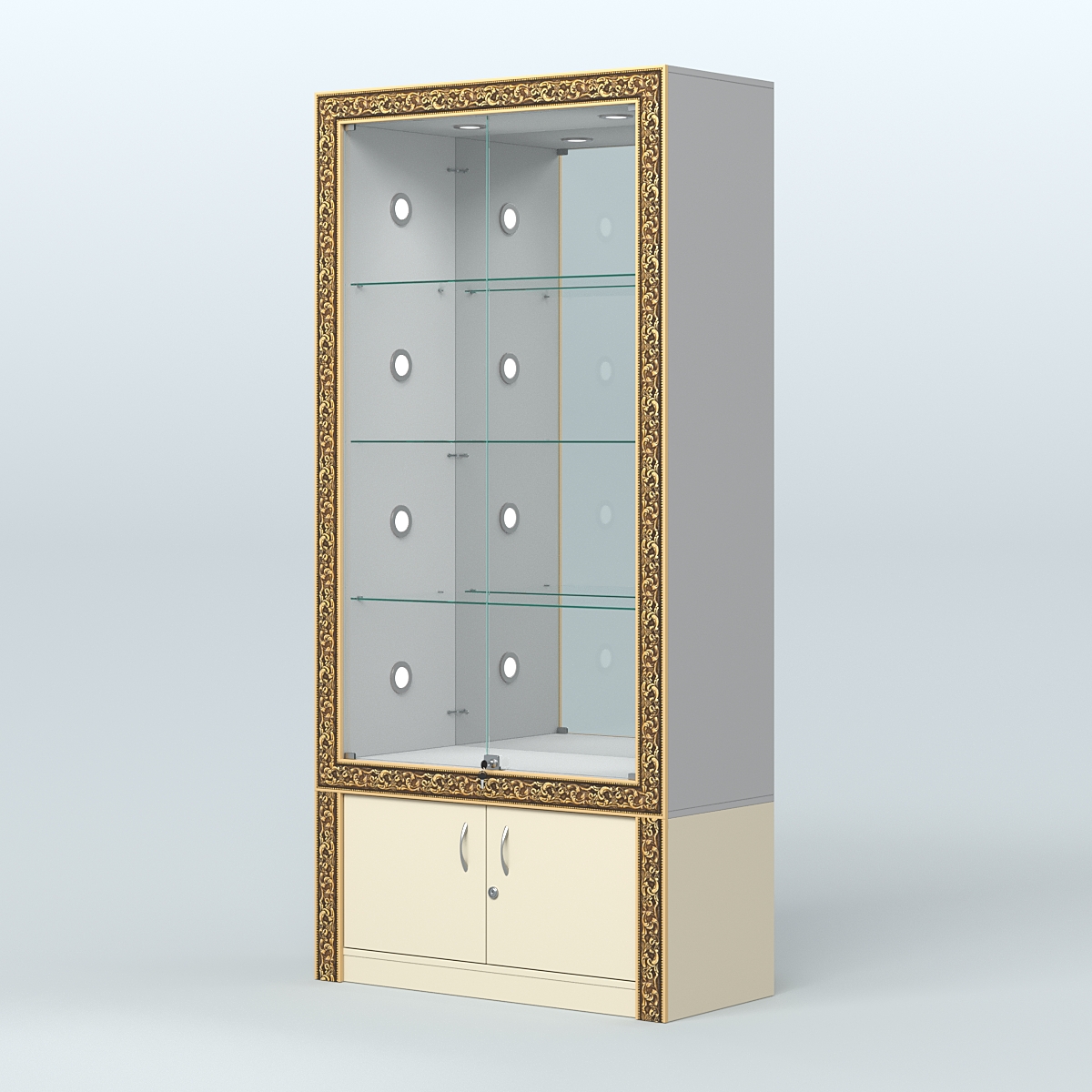 Витрина выставочная с декором №ВБА-3С Серый + Крем Вайс