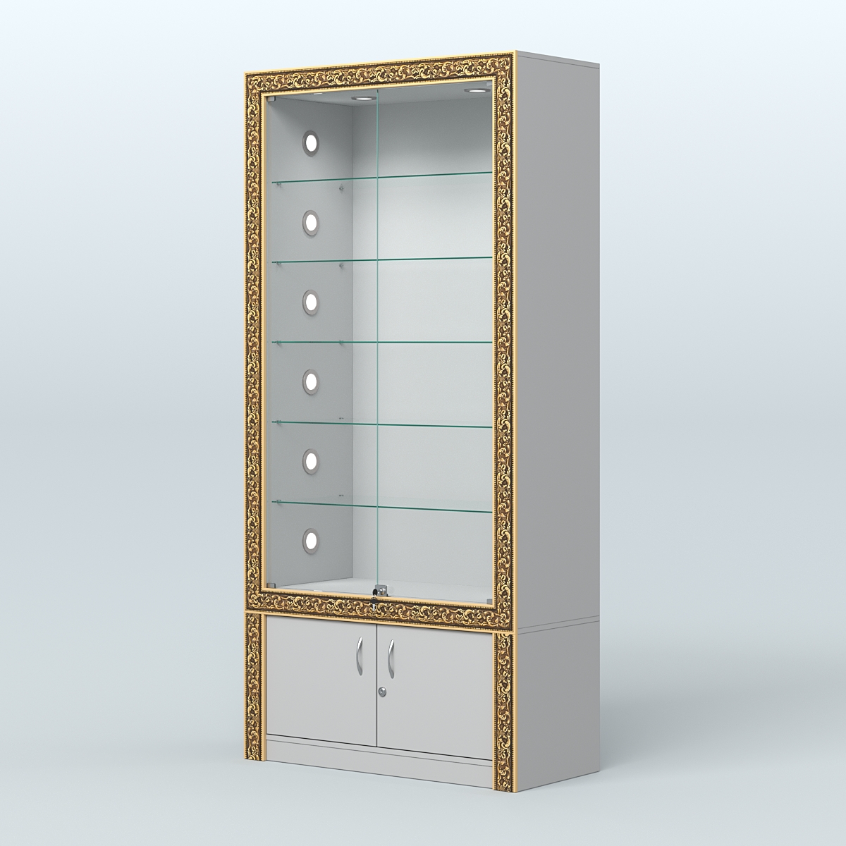 Витрина отдельно-стоящая с декором №ВБА-501С Серый