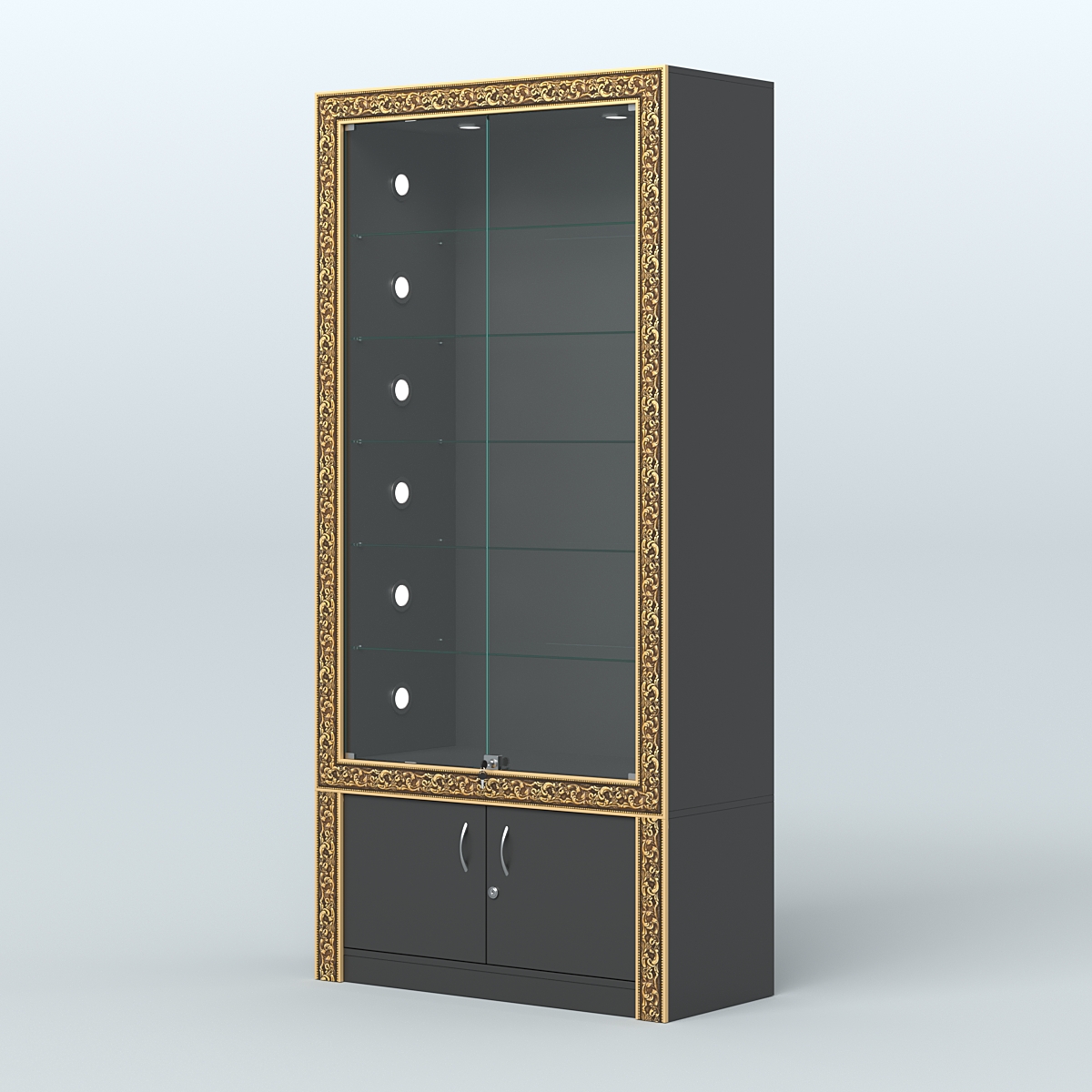 Витрина отдельно-стоящая с декором №ВБА-501С Черный