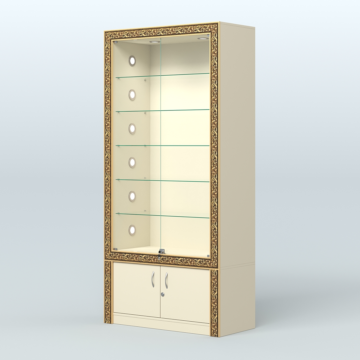 Витрина отдельно-стоящая с декором №ВБА-501С Крем Вайс