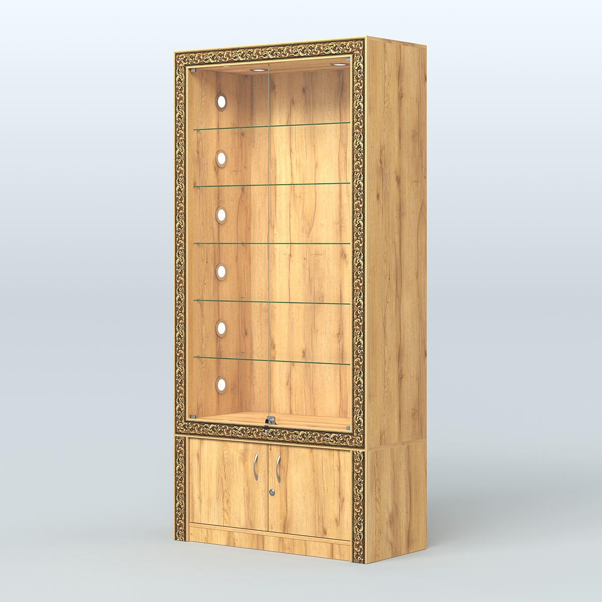 Витрина отдельно-стоящая с декором №ВБА-501С Дуб Золотистый