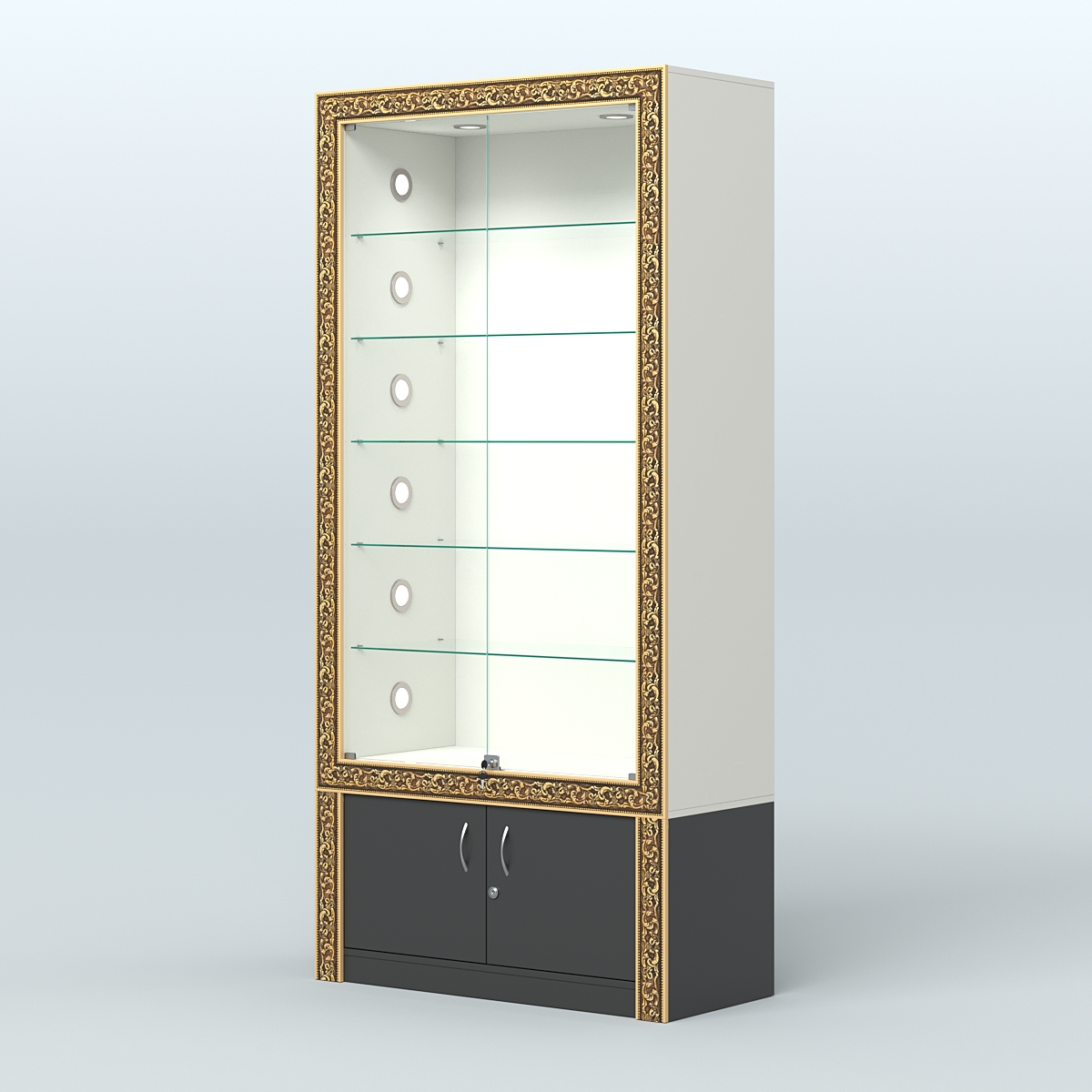 Витрина отдельно-стоящая с декором №ВБА-501С Белый и Черный