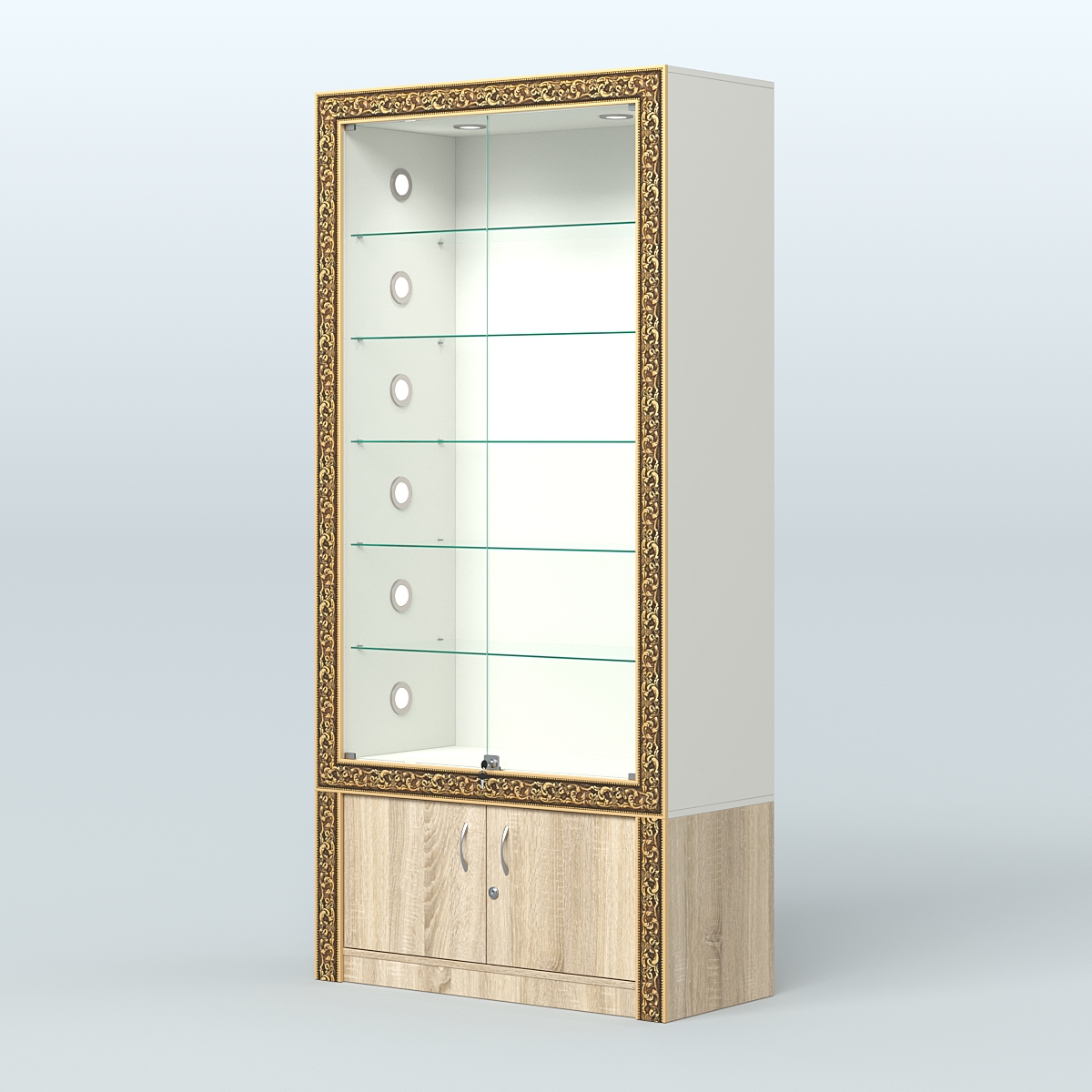 Витрина отдельно-стоящая с декором №ВБА-501С Белый + Дуб Сонома