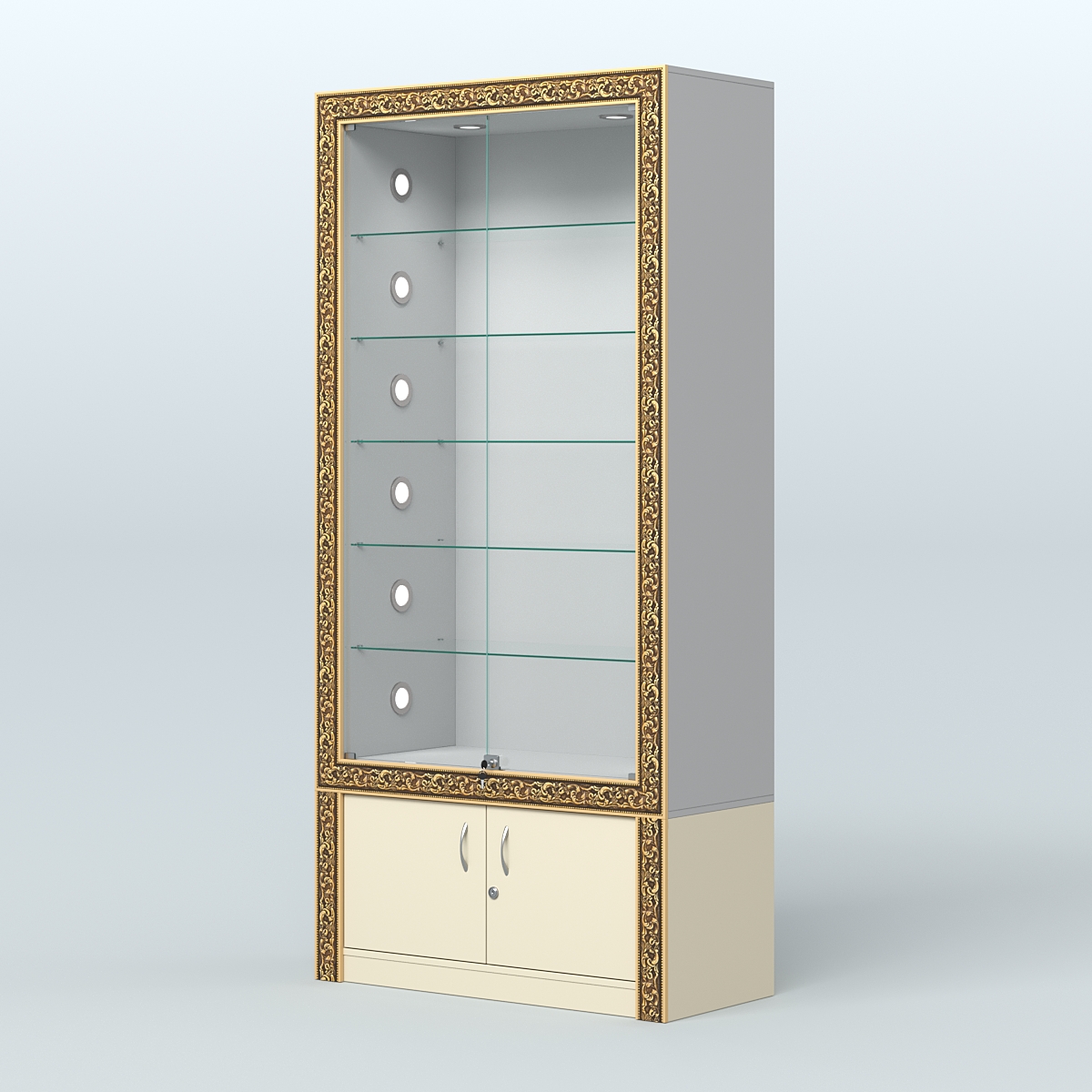 Витрина отдельно-стоящая с декором №ВБА-501С Серый + Крем Вайс
