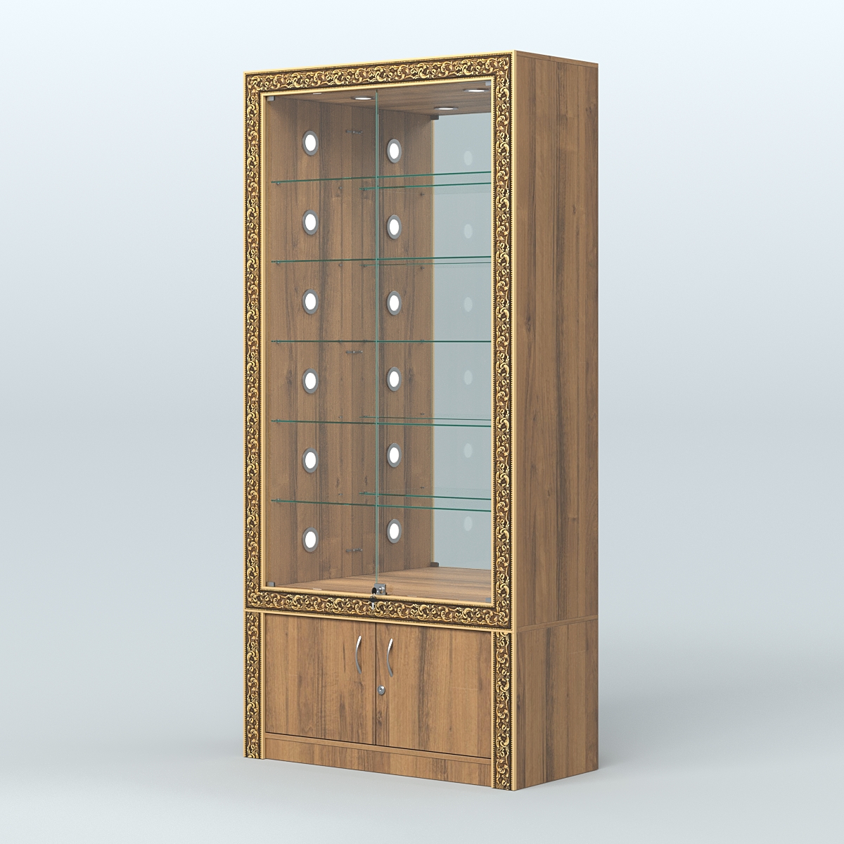 Витрина центральная с декором №ВБА-503С Орех