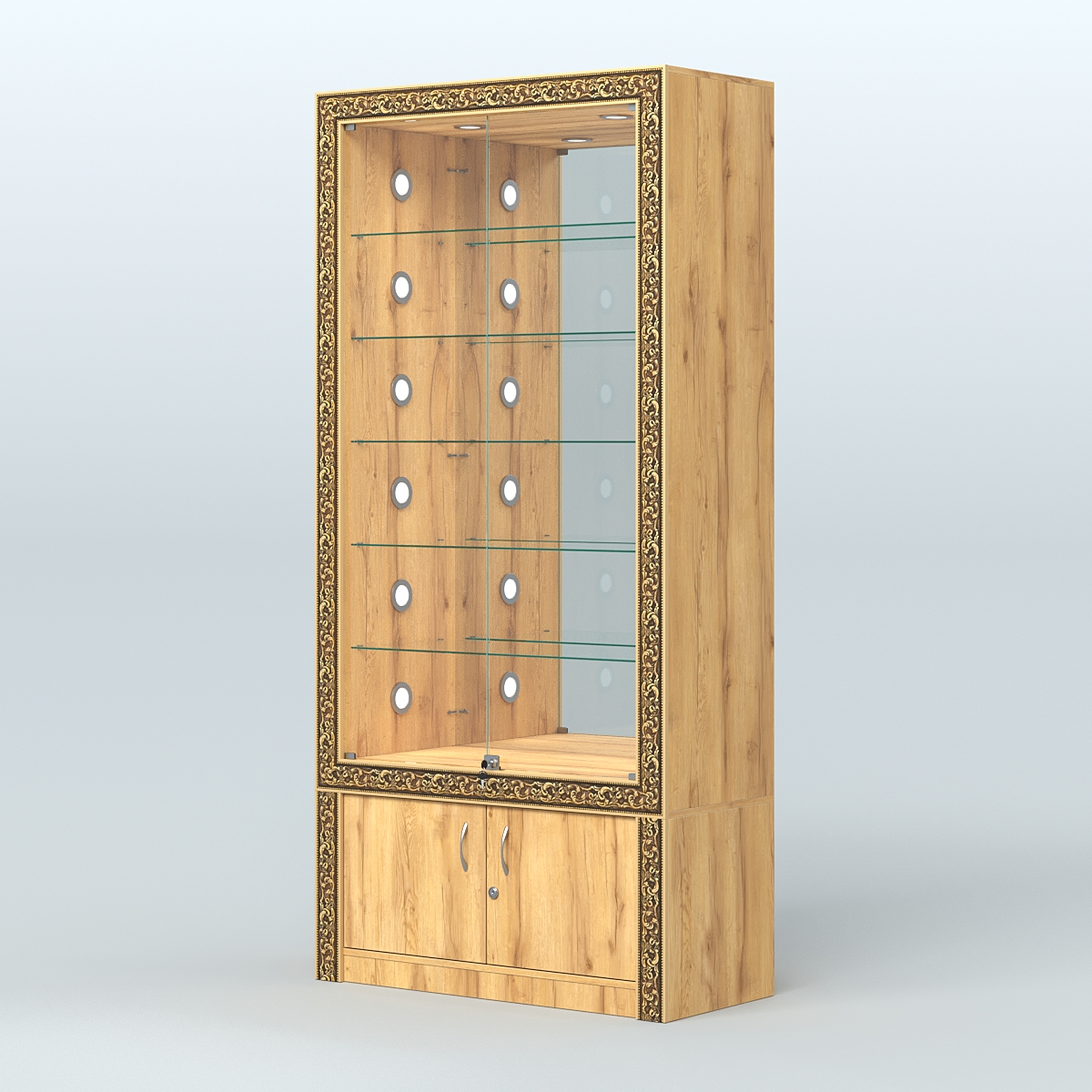 Витрина центральная с декором №ВБА-503С Дуб Золотистый