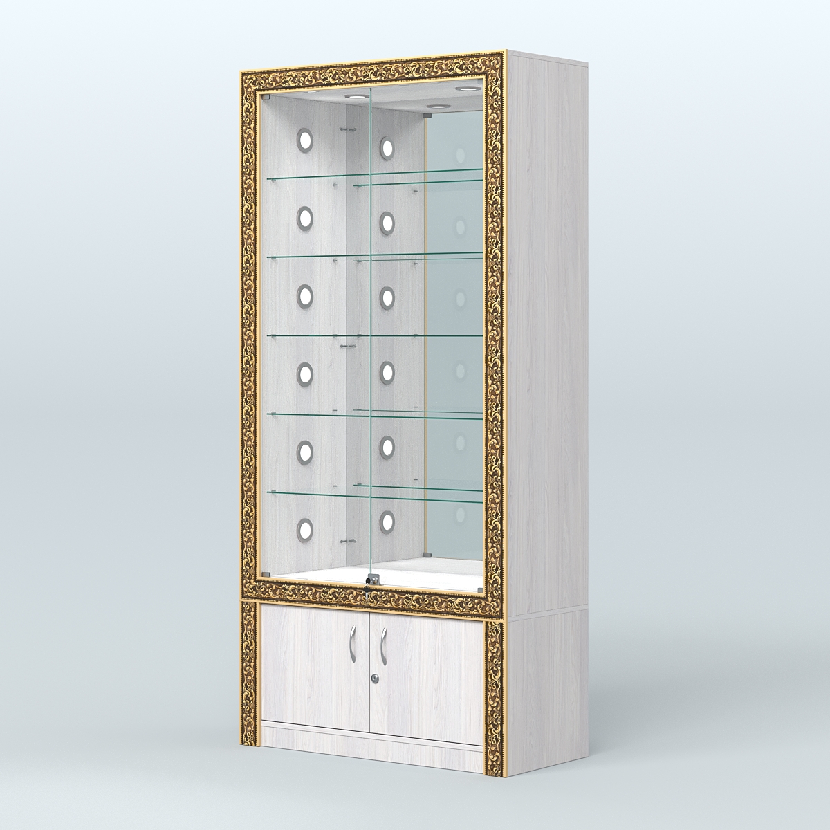 Витрина центральная с декором №ВБА-503С Ясень Анкор светлый