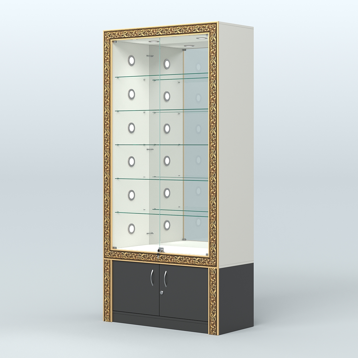 Витрина центральная с декором №ВБА-503С Белый и Черный