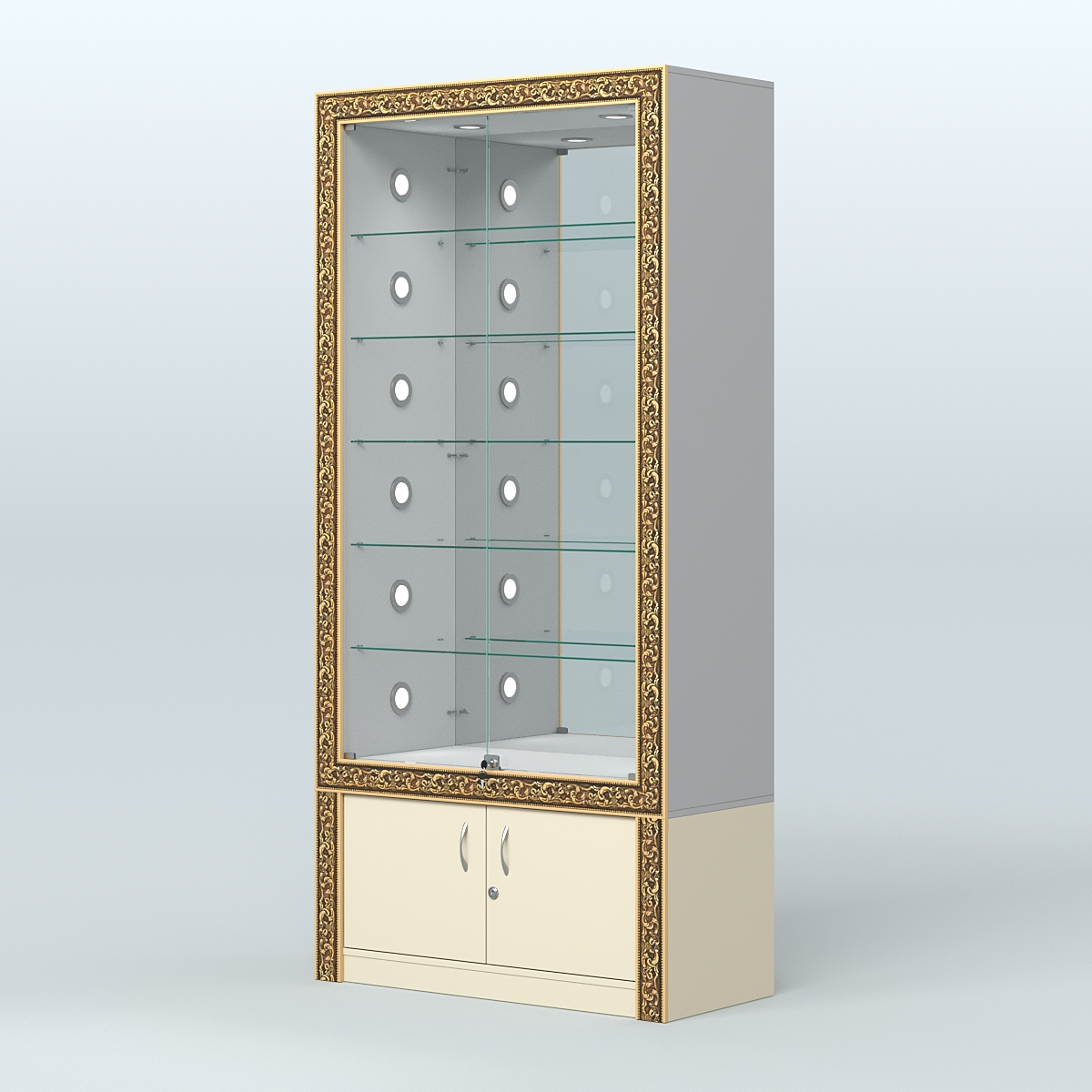 Витрина центральная с декором №ВБА-503С Серый + Крем Вайс