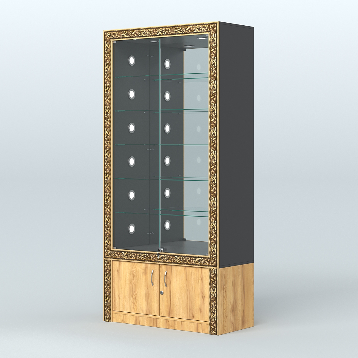 Витрина центральная с декором №ВБА-503С Черный и Дуб Золотистый U1148