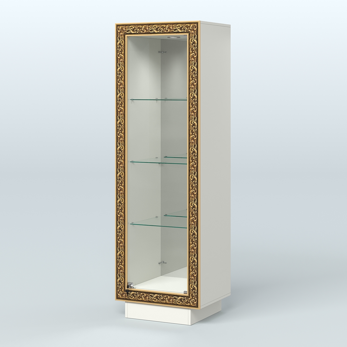 Низкая витрина с декором и тремя прозрачными полками НБА-3 Белый